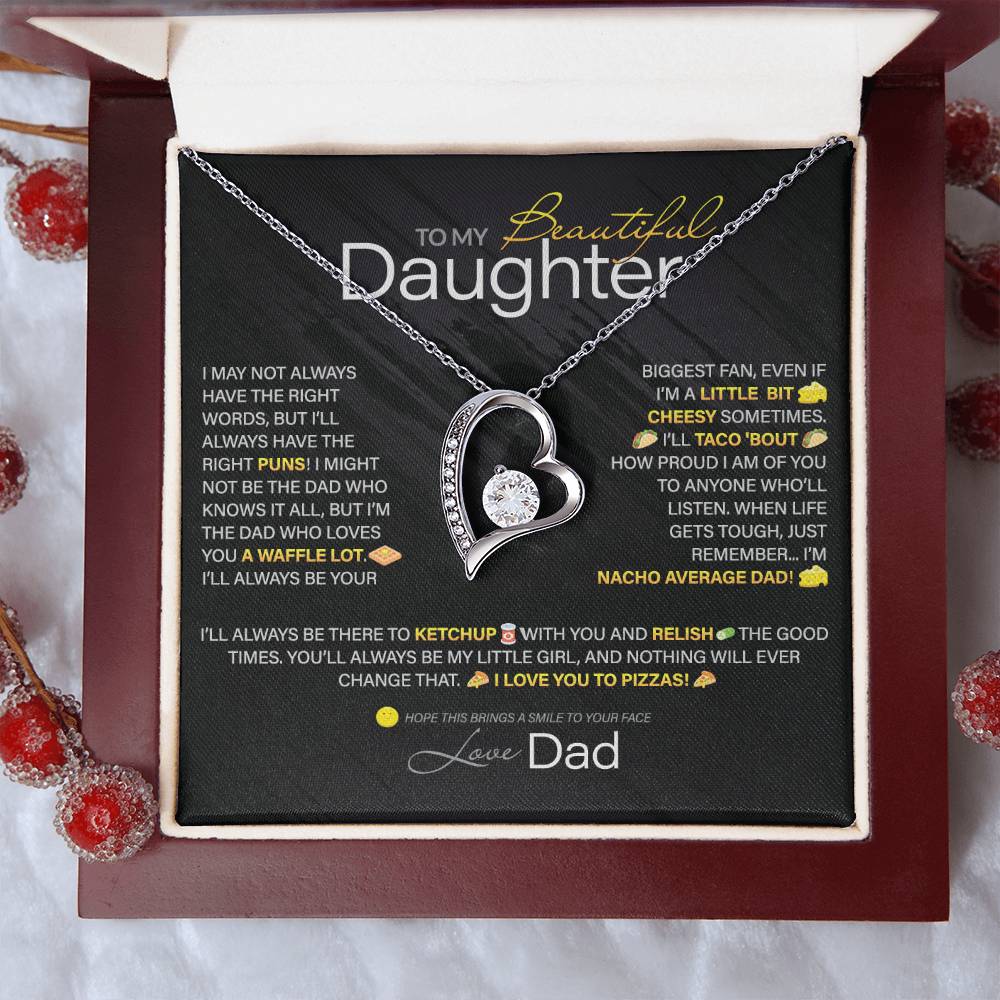 Best Gift for Daughter: Dad's Forever Punny Love Heart Necklace to Crack Her Up[Dark]