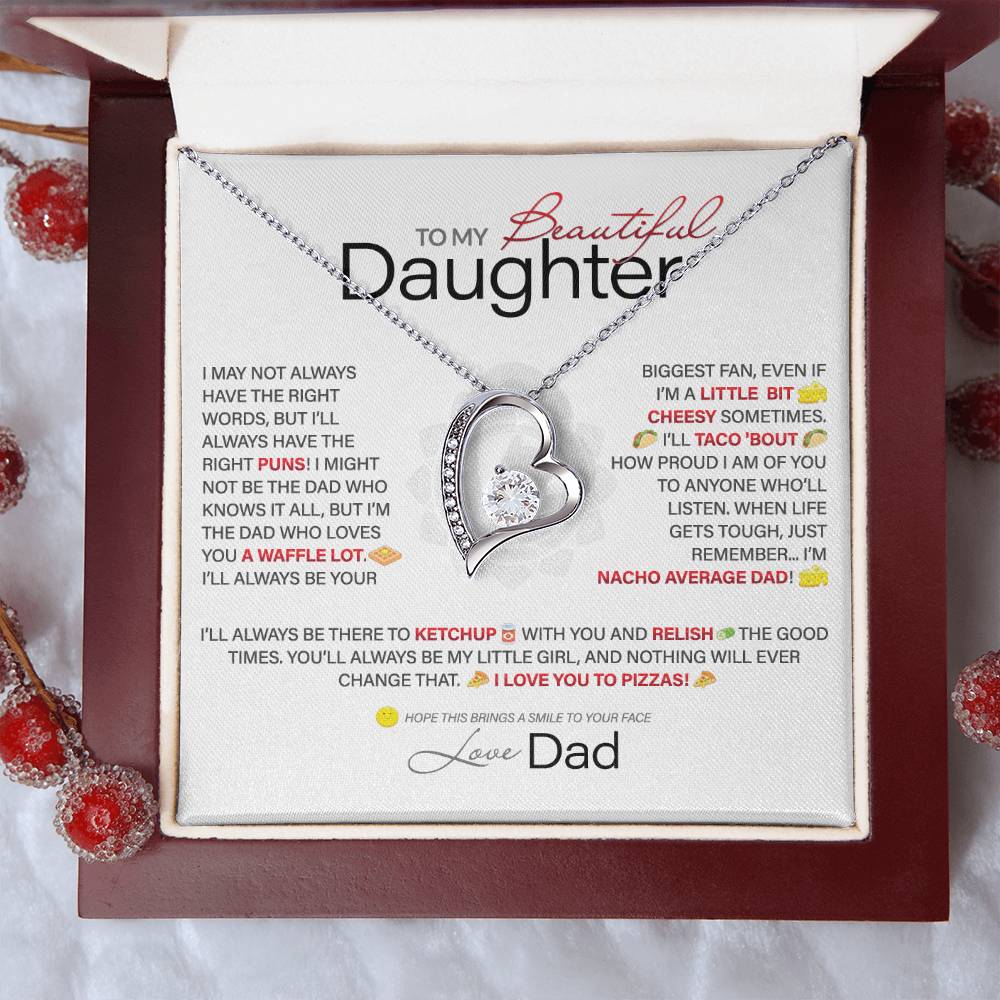 Best Gift for Daughter: Dad's Forever Punny Love Heart Necklace to Crack Her Up[Light]