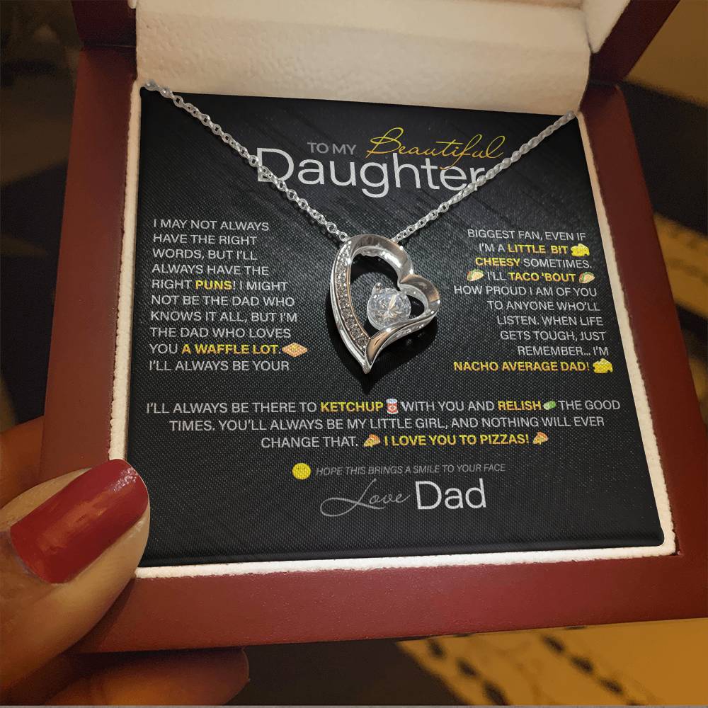 Best Gift for Daughter: Dad's Forever Punny Love Heart Necklace to Crack Her Up[Dark]