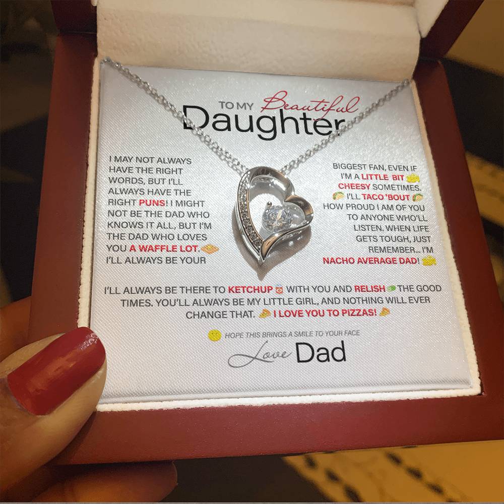 Best Gift for Daughter: Dad's Forever Punny Love Heart Necklace to Crack Her Up[Light]