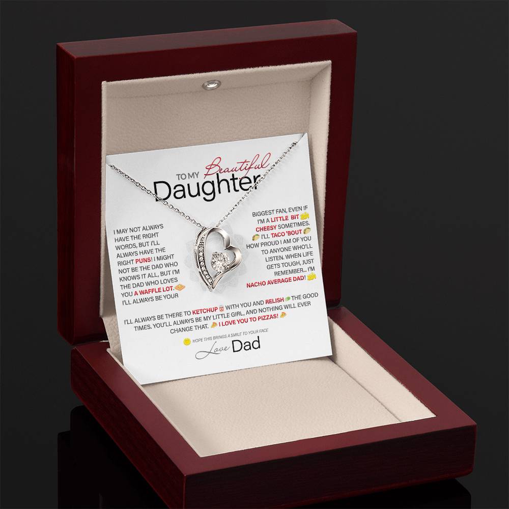 Best Gift for Daughter: Dad's Forever Punny Love Heart Necklace to Crack Her Up[Light]