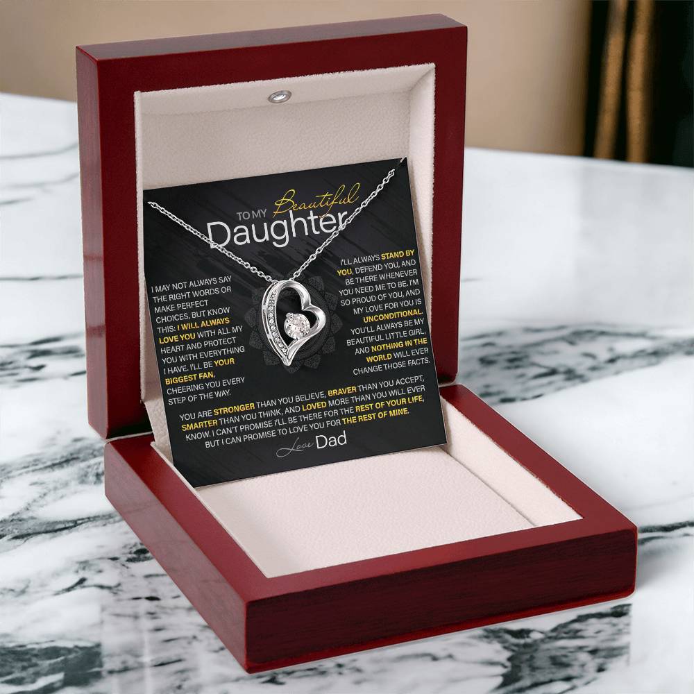 Best Gift for Daughter: Dad’s Forever Love Heart Necklace to Encourage Her Heart [Dark]