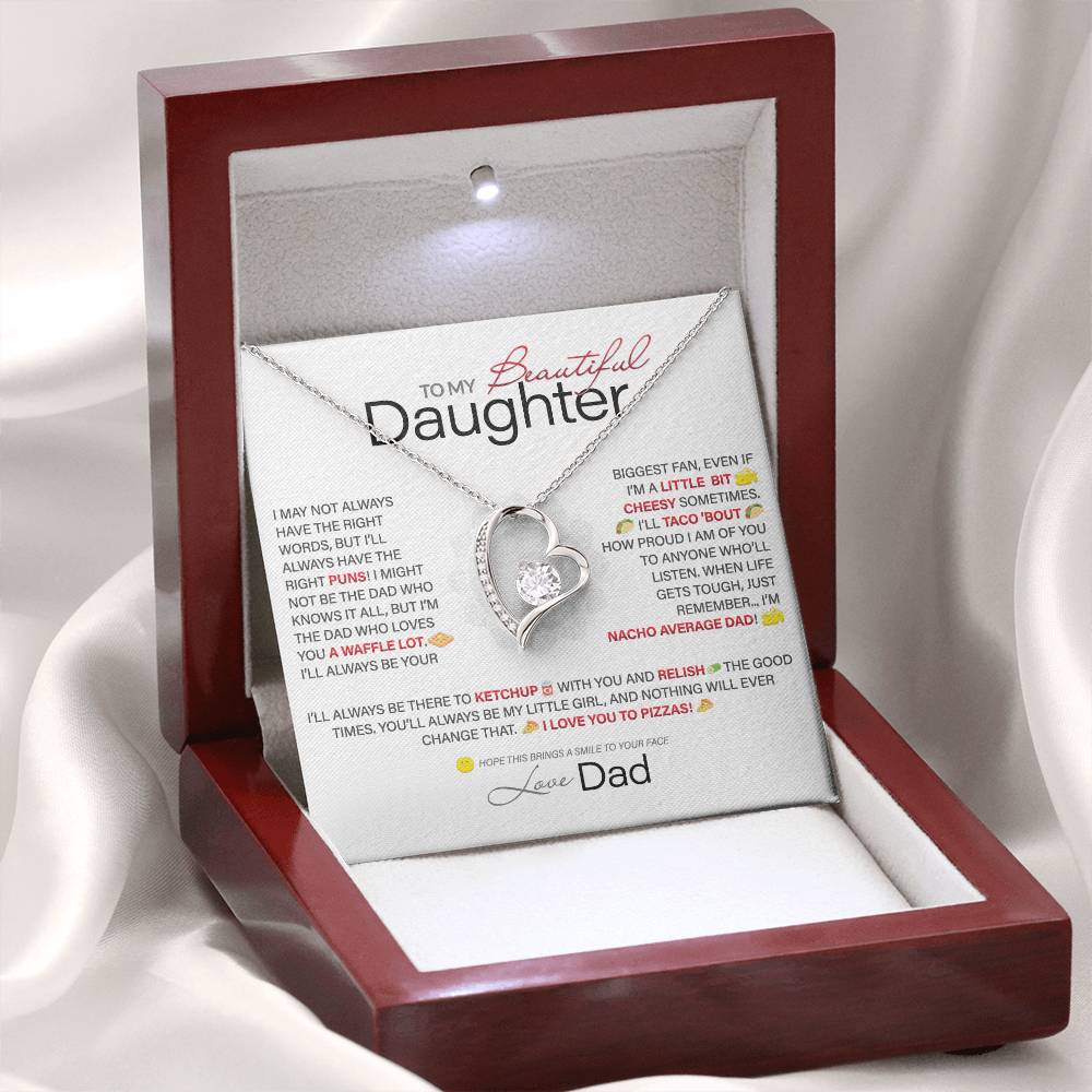 Best Gift for Daughter: Dad's Forever Punny Love Heart Necklace to Crack Her Up[Light]