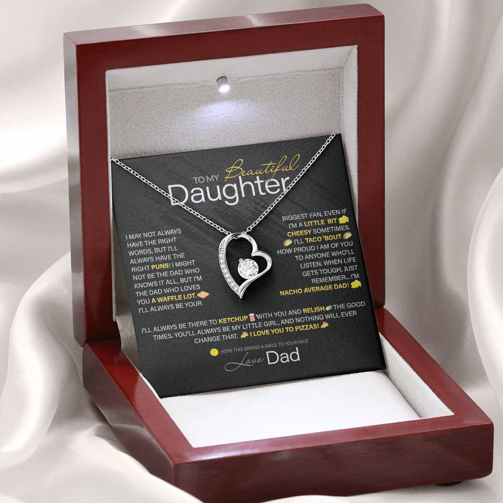 Best Gift for Daughter: Dad's Forever Punny Love Heart Necklace to Crack Her Up[Dark]