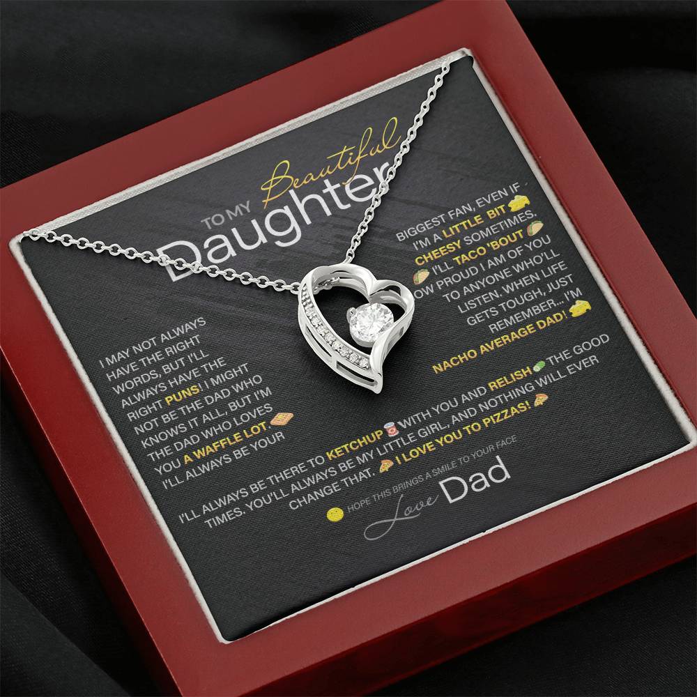 Best Gift for Daughter: Dad's Forever Punny Love Heart Necklace to Crack Her Up[Dark]