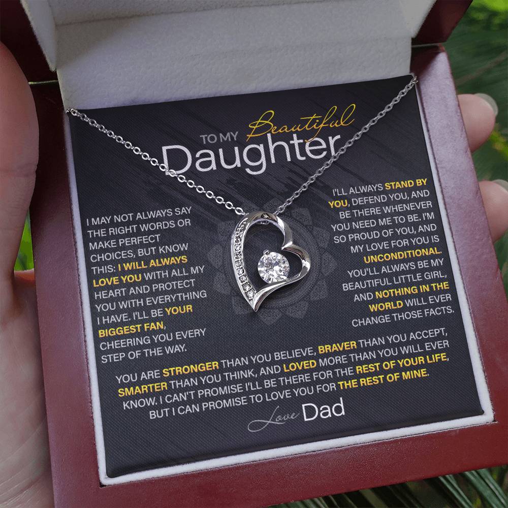 Best Gift for Daughter: Dad’s Forever Love Heart Necklace to Encourage Her Heart [Dark]