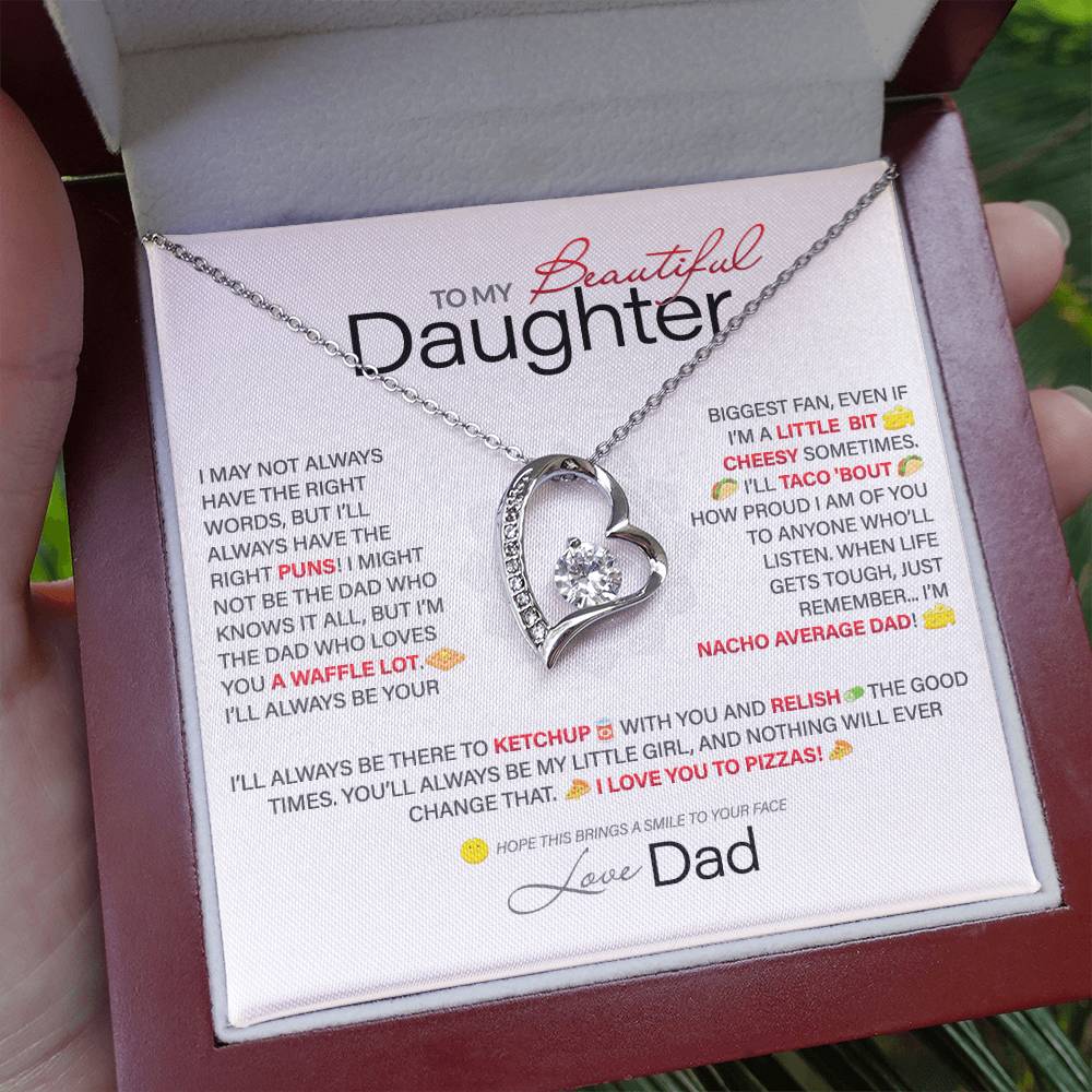 Best Gift for Daughter: Dad's Forever Punny Love Heart Necklace to Crack Her Up[Light]