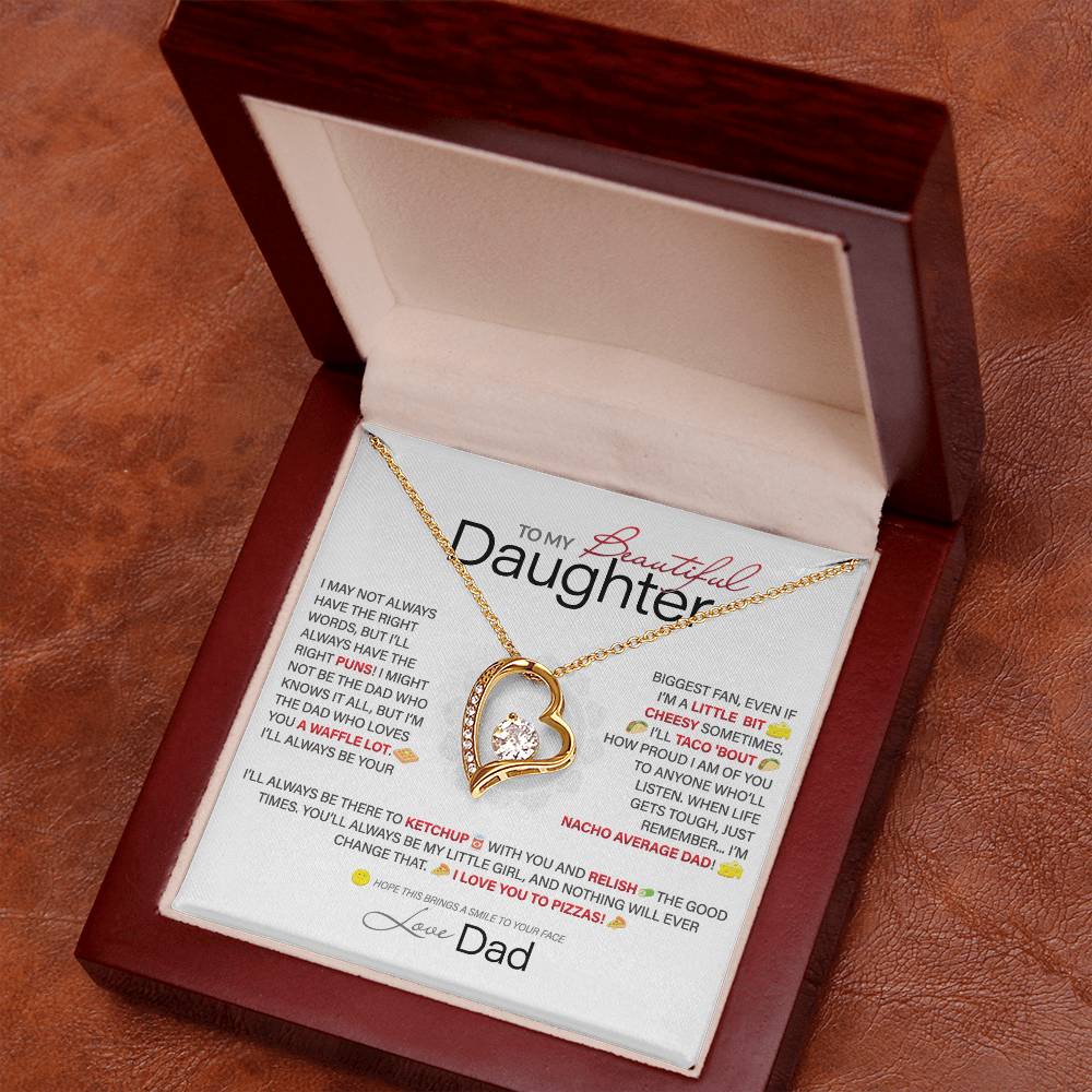 Best Gift for Daughter: Dad's Forever Punny Love Heart Necklace to Crack Her Up[Light]