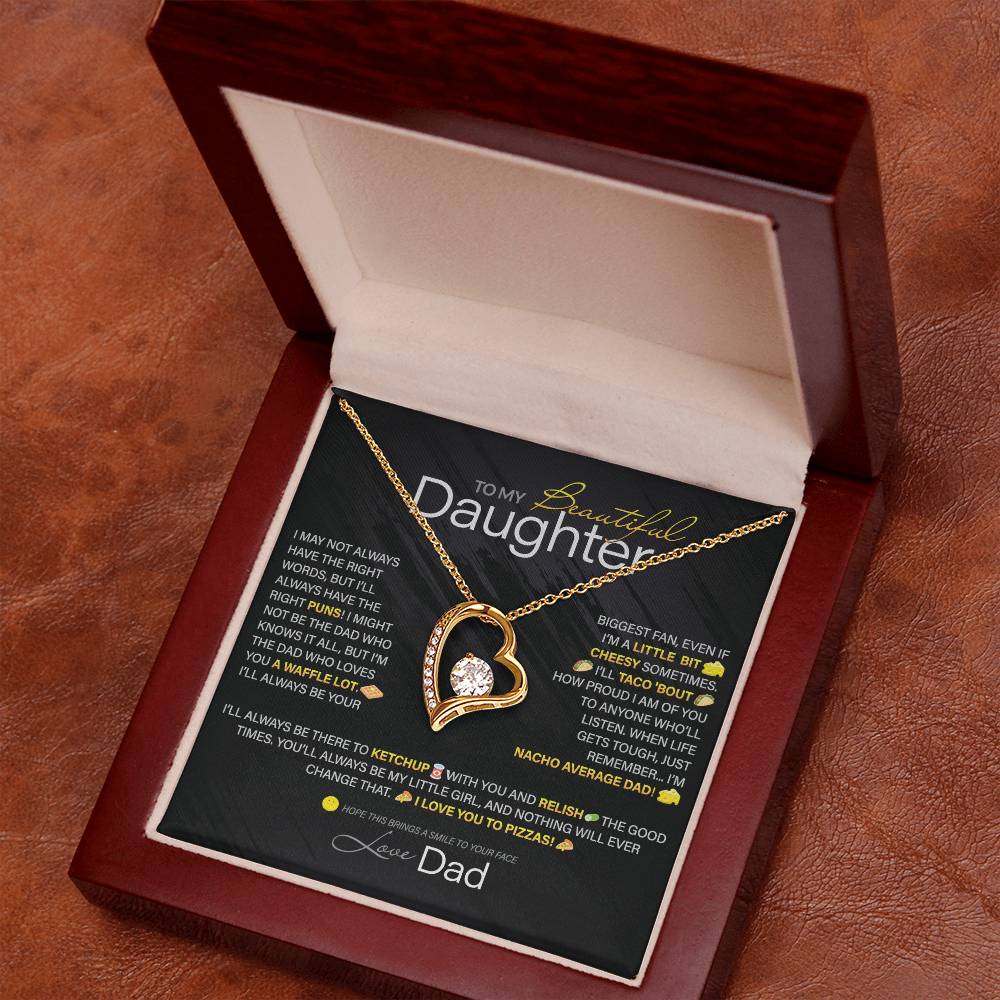 Best Gift for Daughter: Dad's Forever Punny Love Heart Necklace to Crack Her Up[Dark]