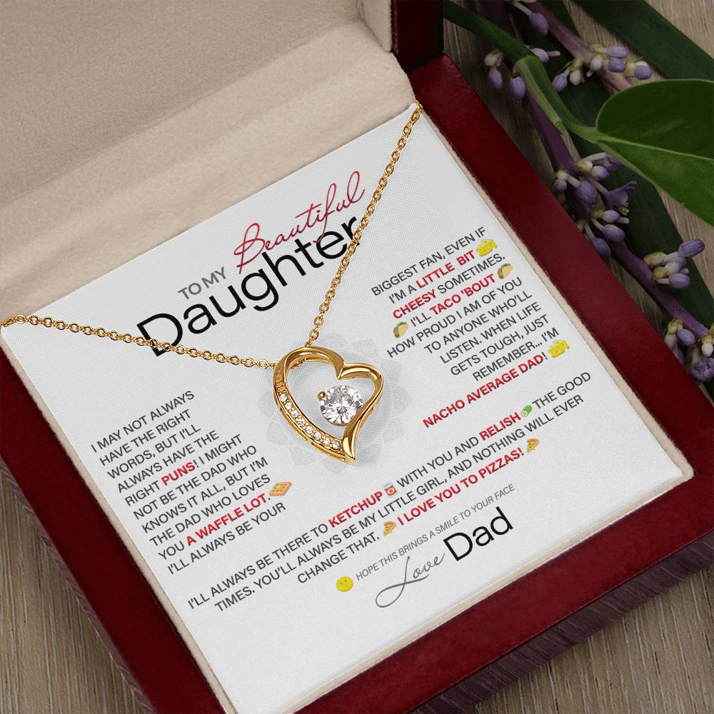 Best Gift for Daughter: Dad's Forever Punny Love Heart Necklace to Crack Her Up[Light]