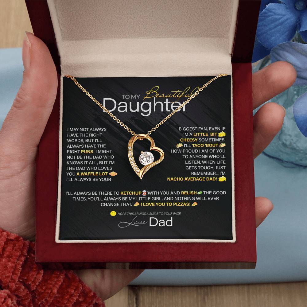 Best Gift for Daughter: Dad's Forever Punny Love Heart Necklace to Crack Her Up[Dark]