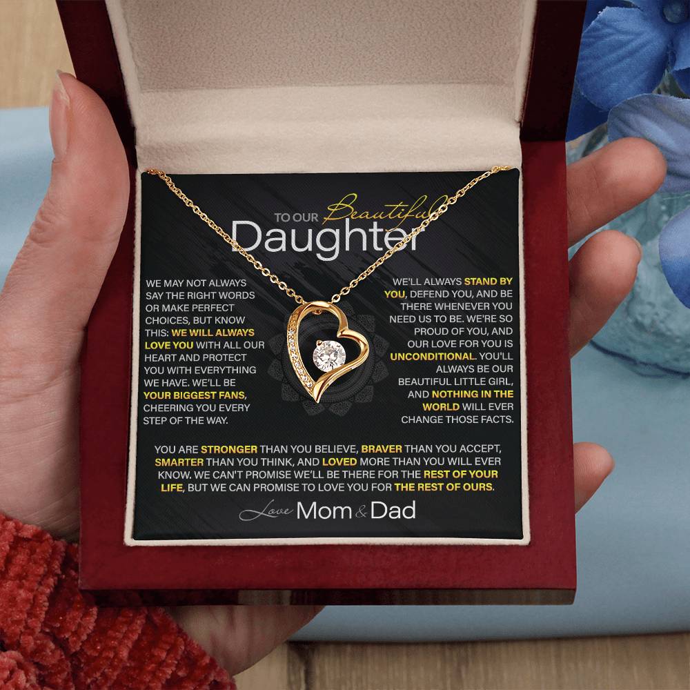 Best Gift for Daughter: Mom & Dad's Forever Love Heart Necklace to Encourage Her Heart