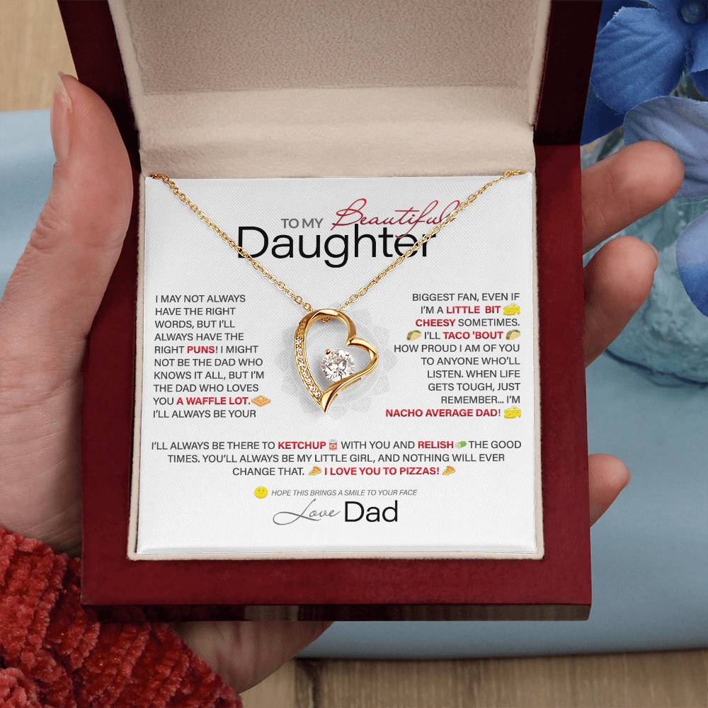 Best Gift for Daughter: Dad's Forever Punny Love Heart Necklace to Crack Her Up[Light]