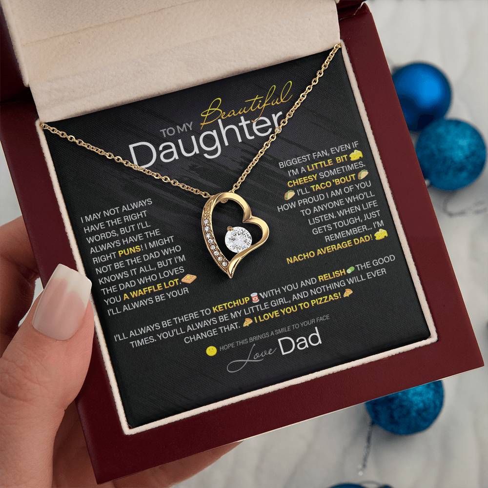 Best Gift for Daughter: Dad's Forever Punny Love Heart Necklace to Crack Her Up[Dark]