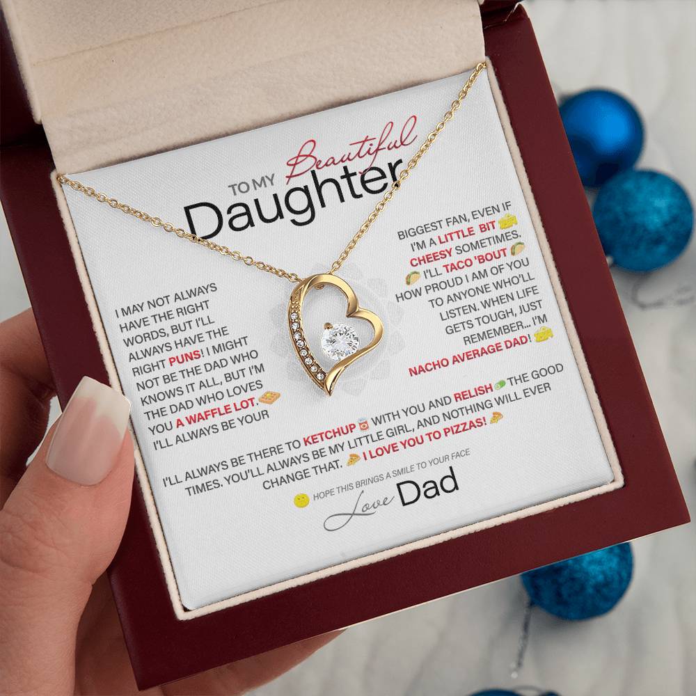 Best Gift for Daughter: Dad's Forever Punny Love Heart Necklace to Crack Her Up[Light]