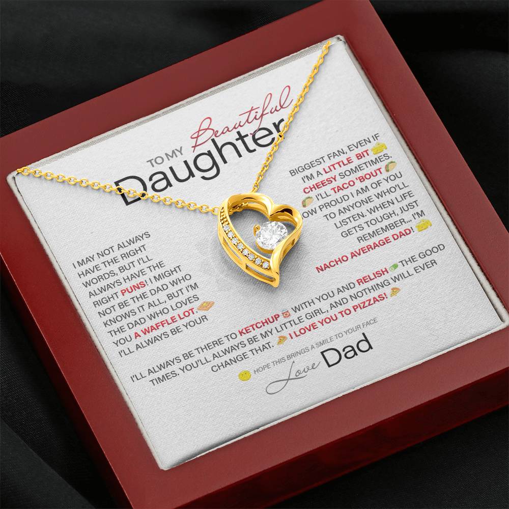 Best Gift for Daughter: Dad's Forever Punny Love Heart Necklace to Crack Her Up[Light]