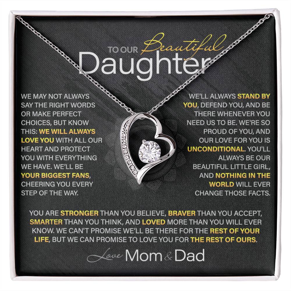 Best Gift for Daughter: Mom & Dad's Forever Love Heart Necklace to Encourage Her Heart