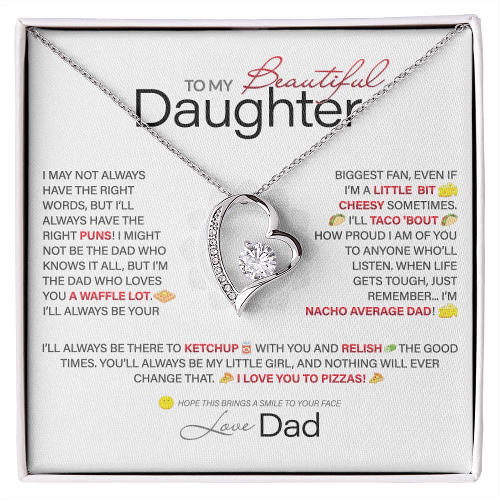 Best Gift for Daughter: Dad's Forever Punny Love Heart Necklace to Crack Her Up[Light]