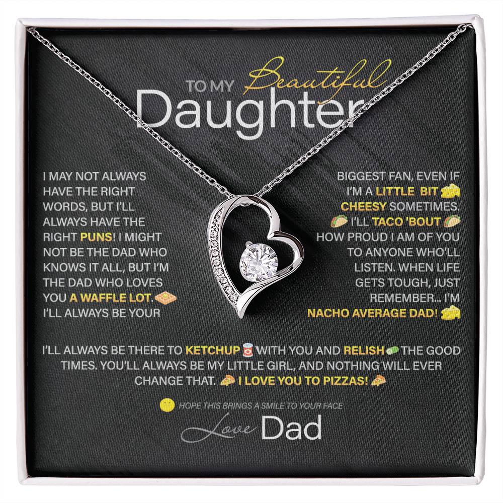 Best Gift for Daughter: Dad's Forever Punny Love Heart Necklace to Crack Her Up[Dark]