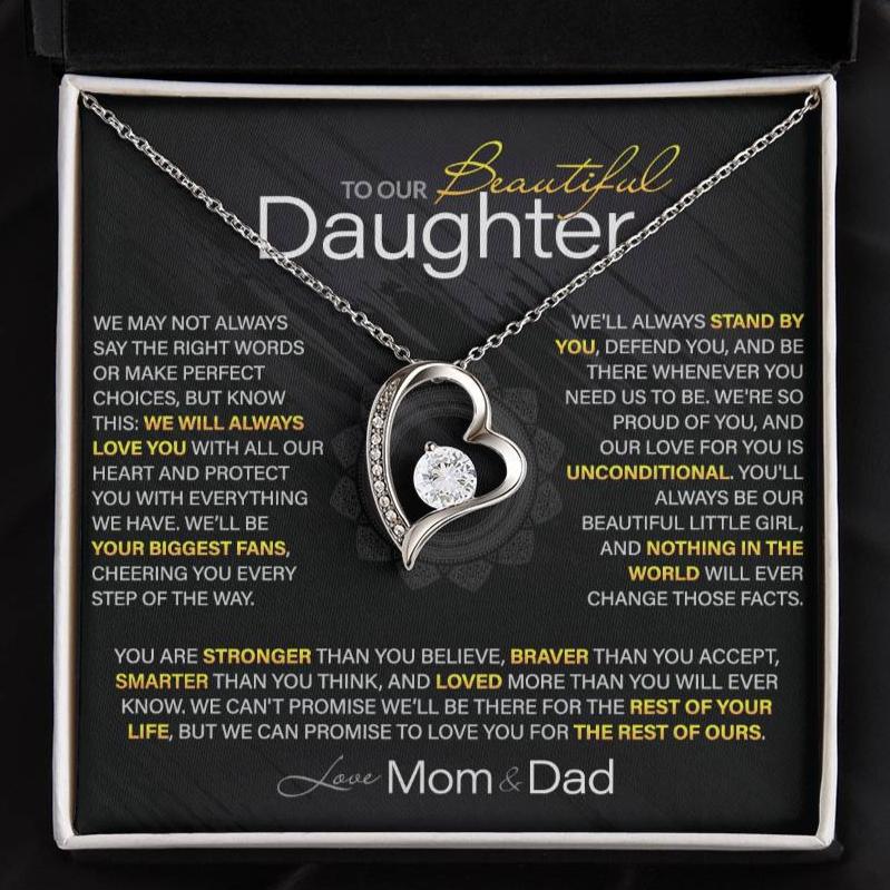 Best Gift for Daughter: Mom & Dad's Forever Love Heart Necklace to Encourage Her Heart