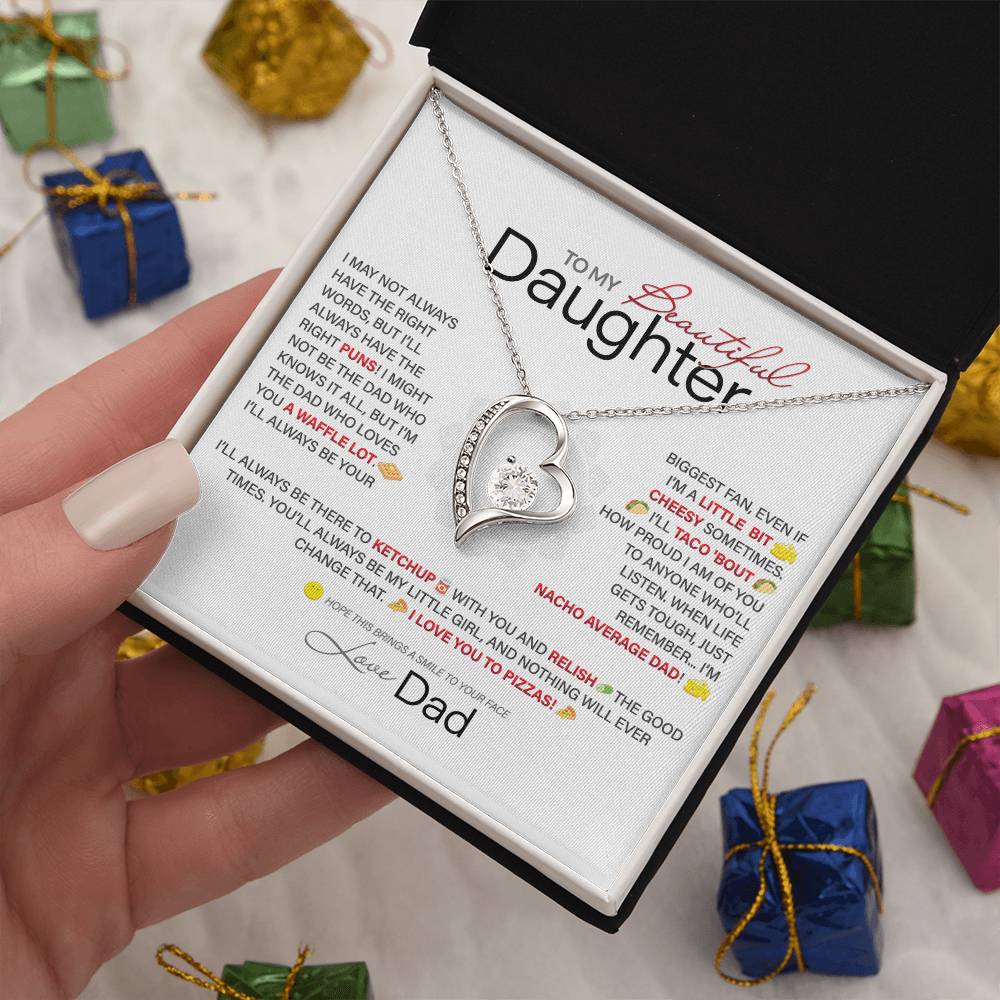 Best Gift for Daughter: Dad's Forever Punny Love Heart Necklace to Crack Her Up[Light]