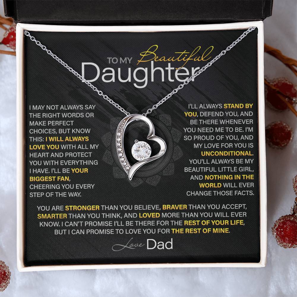 Best Gift for Daughter: Dad’s Forever Love Heart Necklace to Encourage Her Heart [Dark]