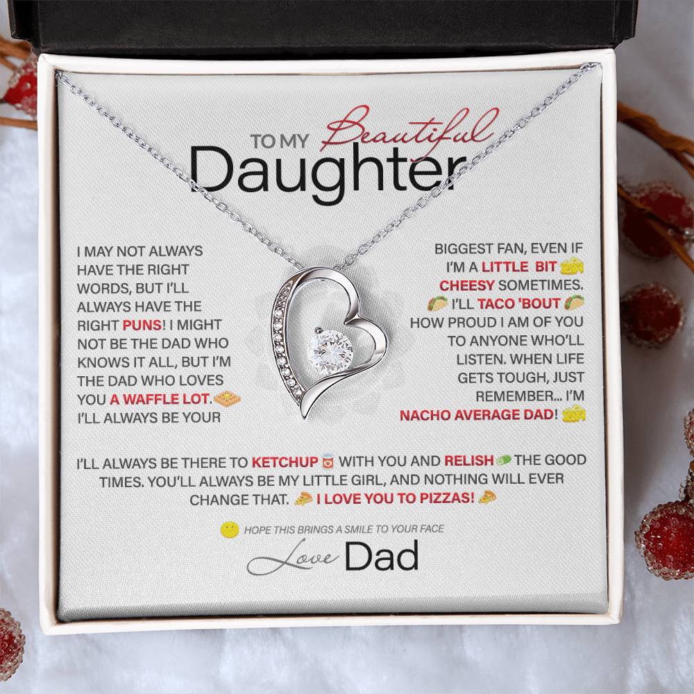 Best Gift for Daughter: Dad's Forever Punny Love Heart Necklace to Crack Her Up[Light]