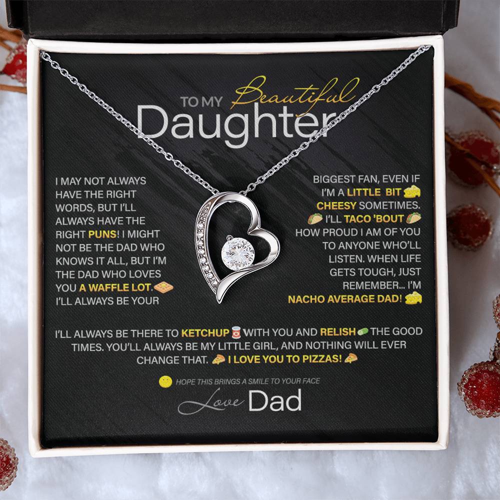 Best Gift for Daughter: Dad's Forever Punny Love Heart Necklace to Crack Her Up[Dark]