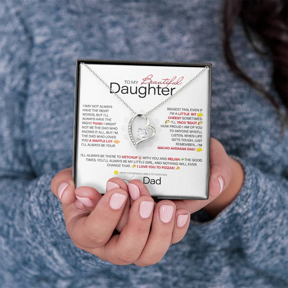 Best Gift for Daughter: Dad's Forever Punny Love Heart Necklace to Crack Her Up[Light]