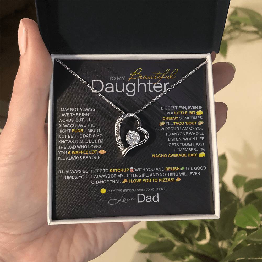 Best Gift for Daughter: Dad's Forever Punny Love Heart Necklace to Crack Her Up[Dark]