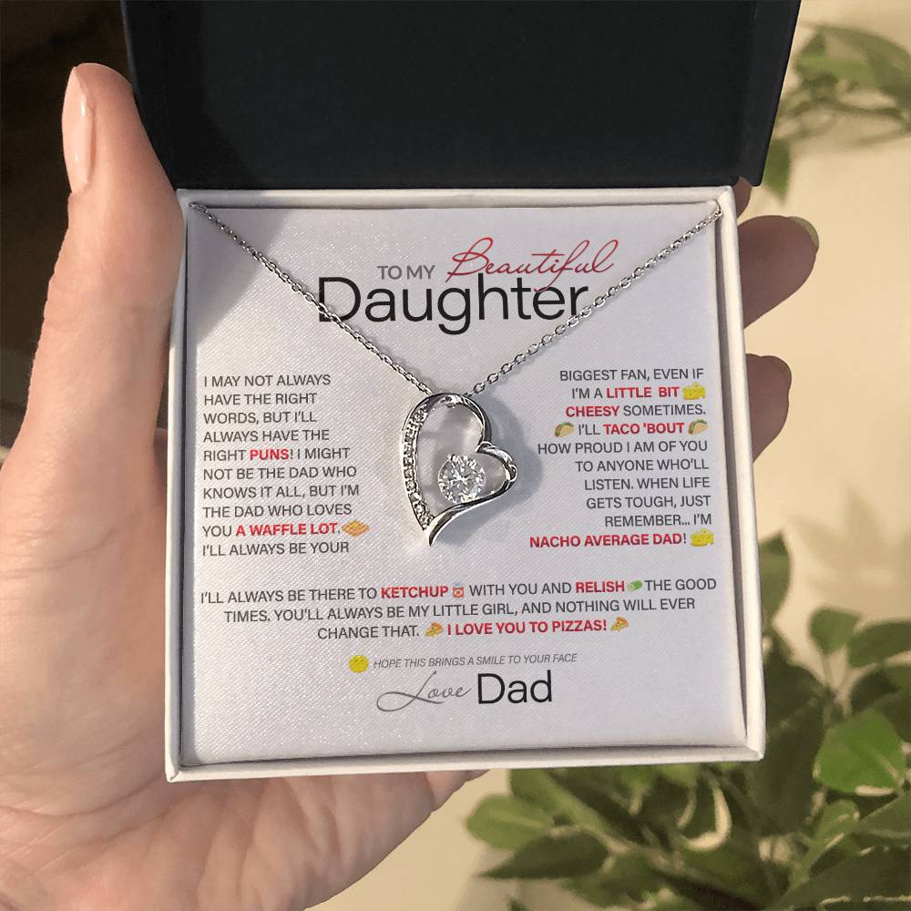 Best Gift for Daughter: Dad's Forever Punny Love Heart Necklace to Crack Her Up[Light]