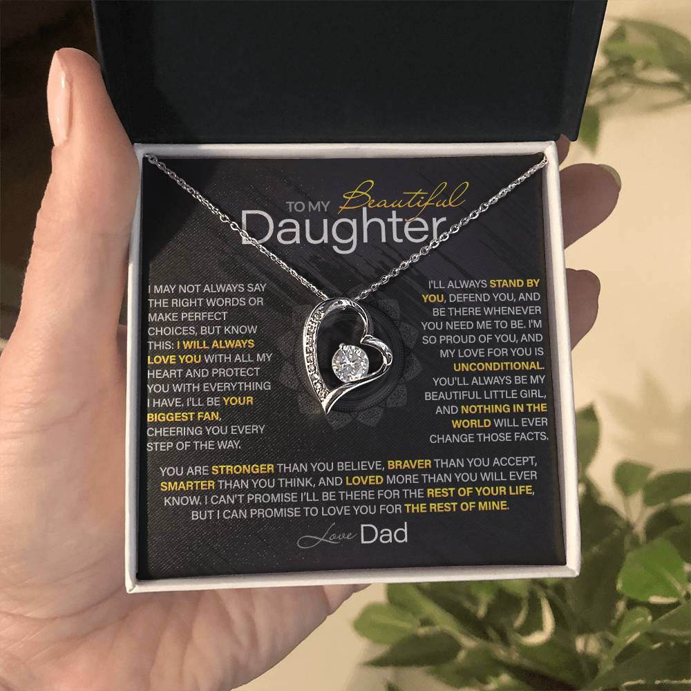 Best Gift for Daughter: Dad’s Forever Love Heart Necklace to Encourage Her Heart [Dark]