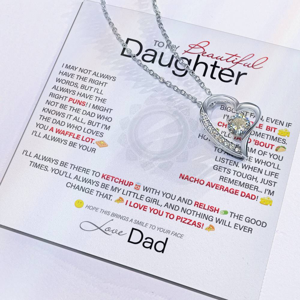 Best Gift for Daughter: Dad's Forever Punny Love Heart Necklace to Crack Her Up[Light]