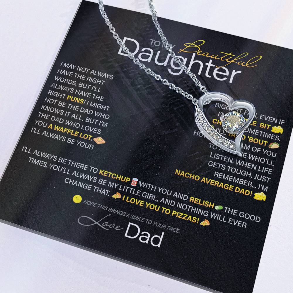 Best Gift for Daughter: Dad's Forever Punny Love Heart Necklace to Crack Her Up[Dark]