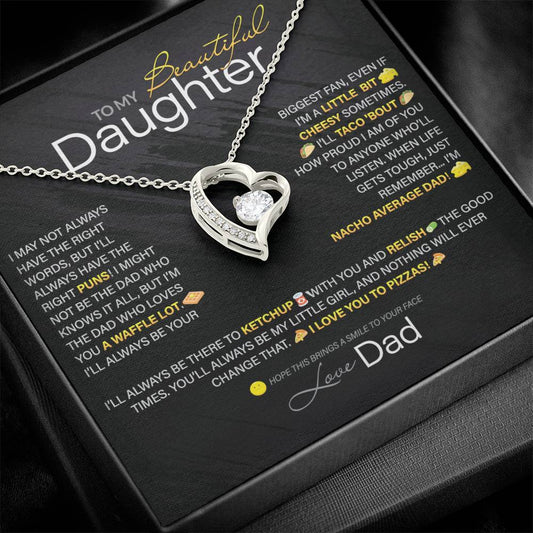 Best Gift for Daughter: Dad's Forever Punny Love Heart Necklace to Crack Her Up[Dark]