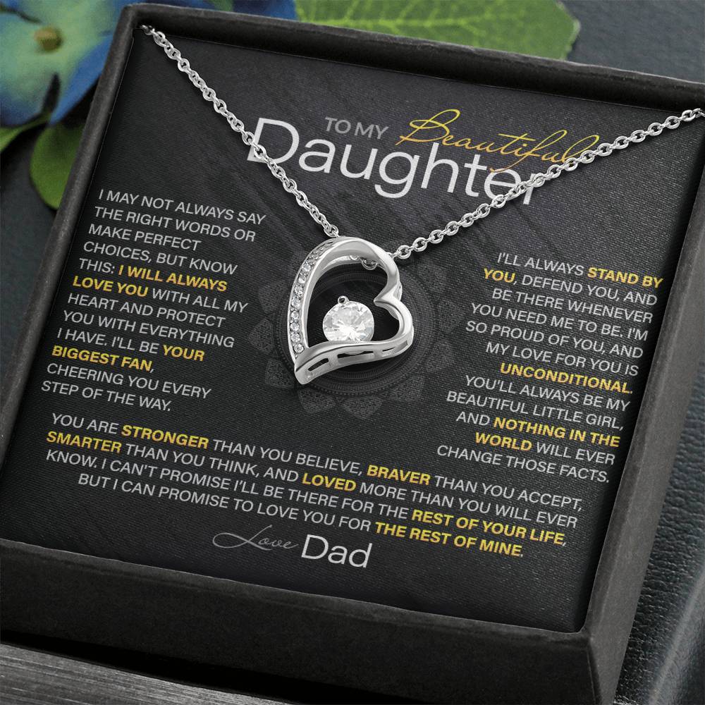 Best Gift for Daughter: Dad’s Forever Love Heart Necklace to Encourage Her Heart [Dark]