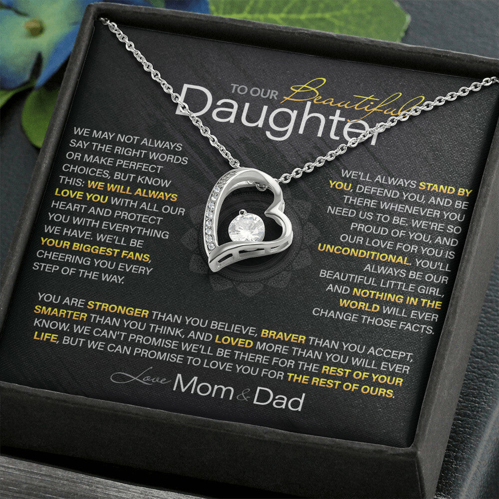 Best Gift for Daughter: Mom & Dad's Forever Love Heart Necklace to Encourage Her Heart