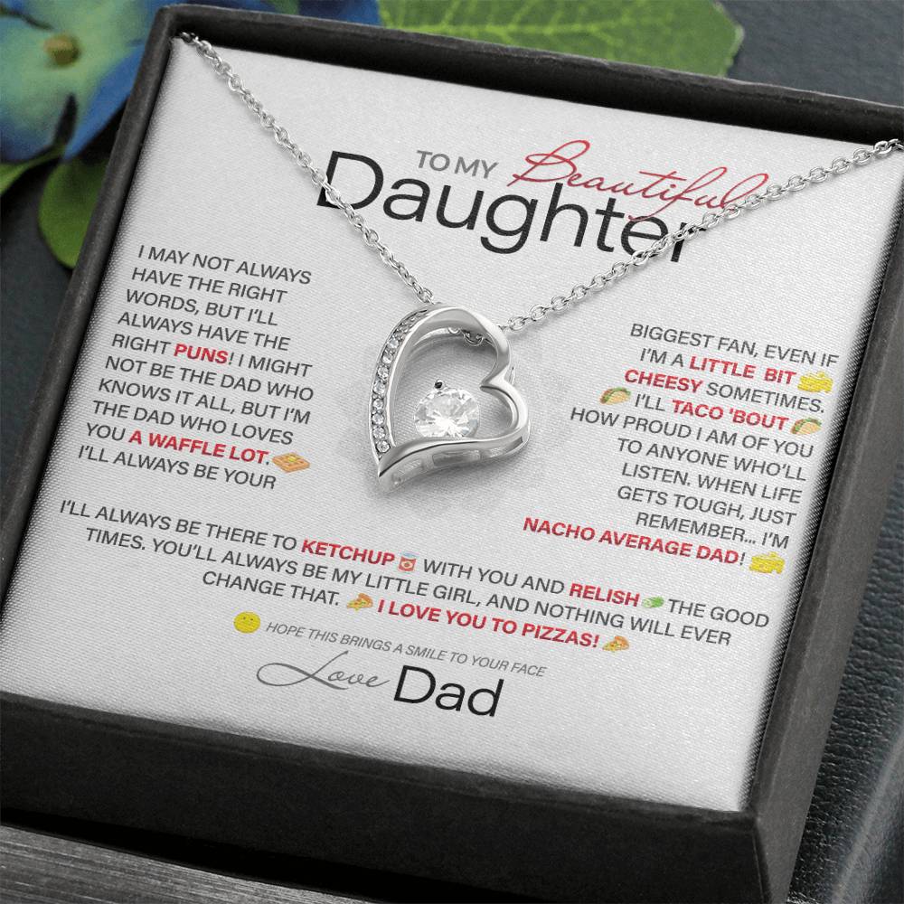 Best Gift for Daughter: Dad's Forever Punny Love Heart Necklace to Crack Her Up[Light]