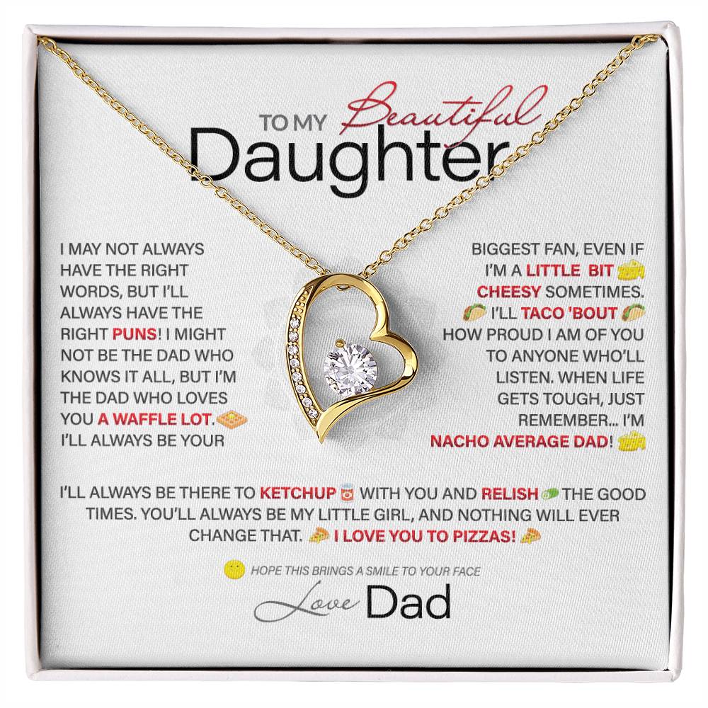 Best Gift for Daughter: Dad's Forever Punny Love Heart Necklace to Crack Her Up[Light]