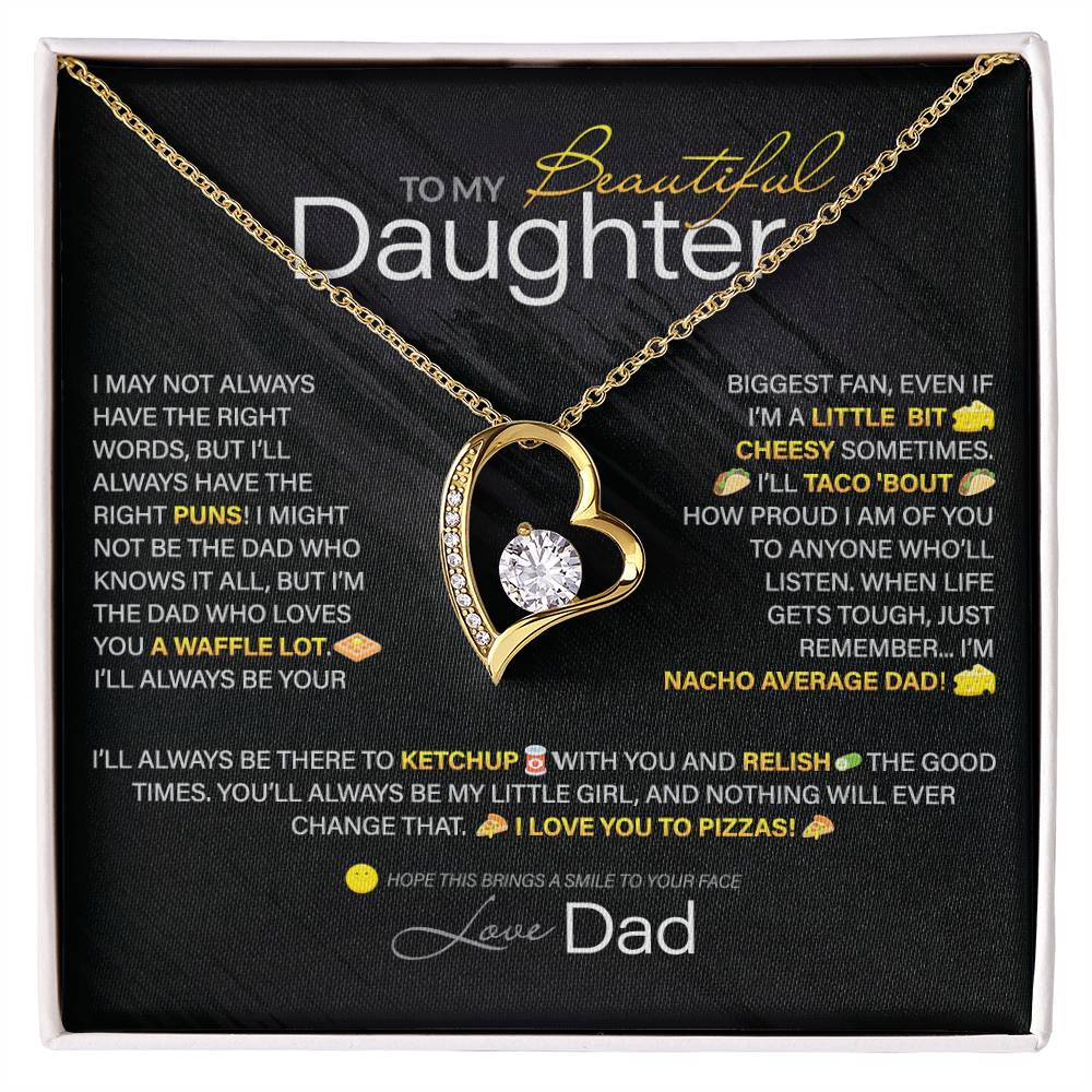 Best Gift for Daughter: Dad's Forever Punny Love Heart Necklace to Crack Her Up[Dark]