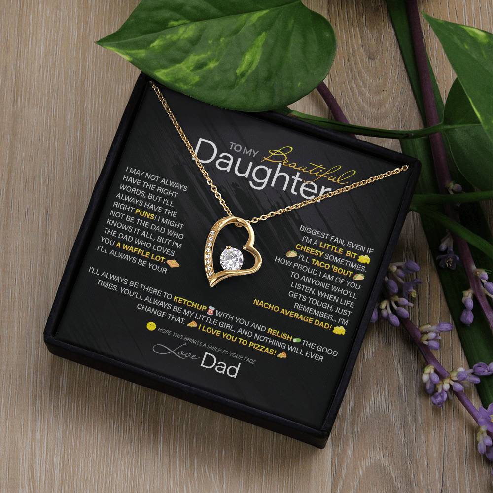 Best Gift for Daughter: Dad's Forever Punny Love Heart Necklace to Crack Her Up[Dark]