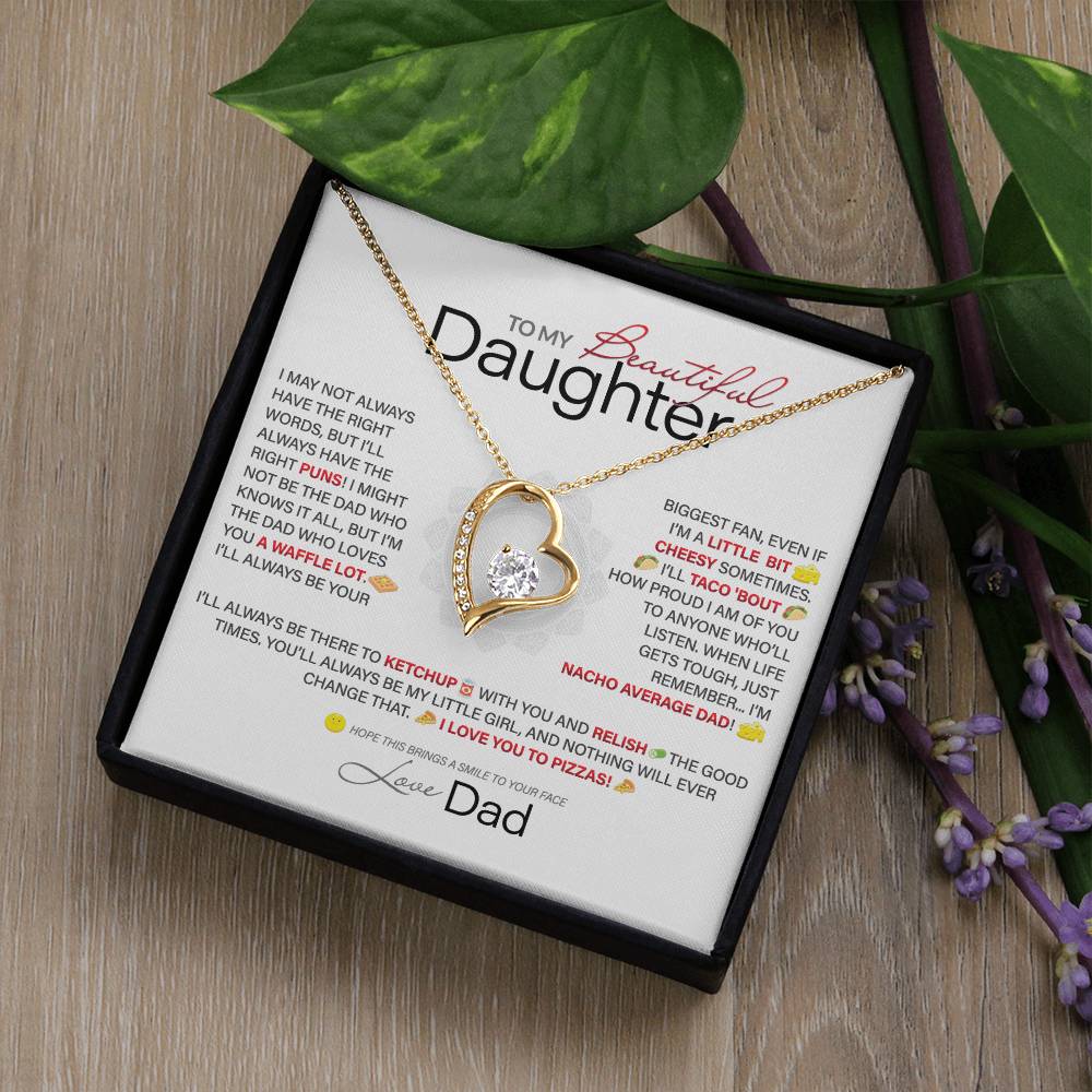 Best Gift for Daughter: Dad's Forever Punny Love Heart Necklace to Crack Her Up[Light]