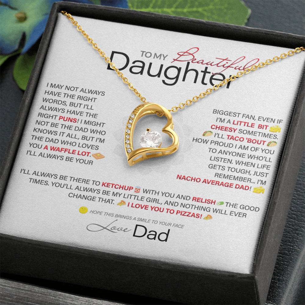 Best Gift for Daughter: Dad's Forever Punny Love Heart Necklace to Crack Her Up[Light]