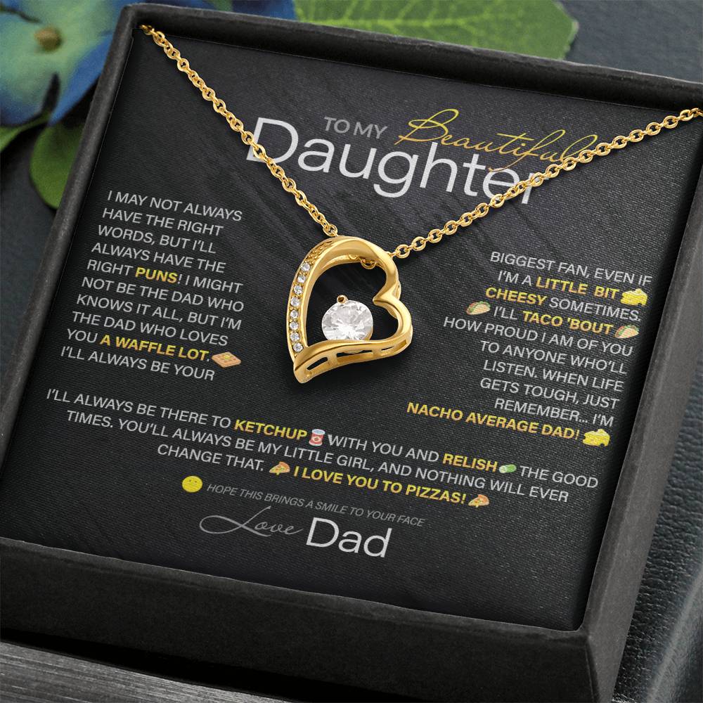 Best Gift for Daughter: Dad's Forever Punny Love Heart Necklace to Crack Her Up[Dark]